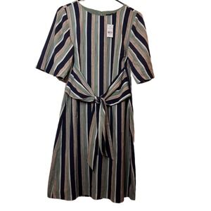 NWT Ann Taylor Factory Striped Tie Waist Midi Dress Size‎ 6 Career Casual Breezy